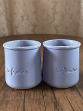 Vintage CERMER La Fermiere French Glazed Blue Terra Cotta Pot/Cup Set ~ K125