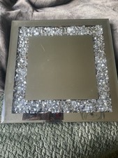 GLAMOROUS DIAMANTE MIRRORED CANDLE TRAY PLATE BLING WEDDING TABLE MIRROR SQUARE