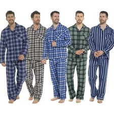 Mens 100% Brushed Cotton Flannel Check Stripe Pyjamas Pyjama Set Traditional PJs