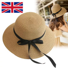 UK Floppy Foldable Ladies Women Straw Beach Sun Hat Summer Travel Wide Brim Cap