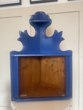 Blue Painted Pine Corner Shelf Shaker Cottage Farmhouse Kitchen Vintage