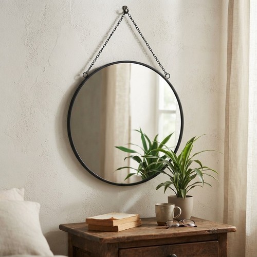 Durable black round mirror - durable,