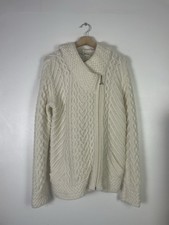 Aran Mor Ireland Cream Chunky Knit 100% Merino Wool Zip Hooded Jumper - Large L