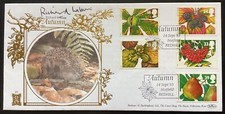 GB 1993 Autumn FDC, Benham Hedgehog Silk, SIGNED Richard Wilson (PD440)