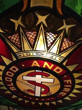 Fine Victorian gothic church stained glass arched window Blood And Fire 2 Chapel