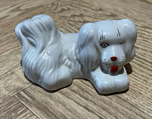White ceramic lying dog - white,