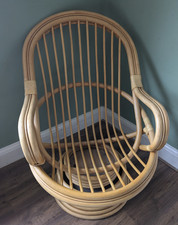 Vintage Rattan Bamboo  Rock & Swivel Chair with Cushion