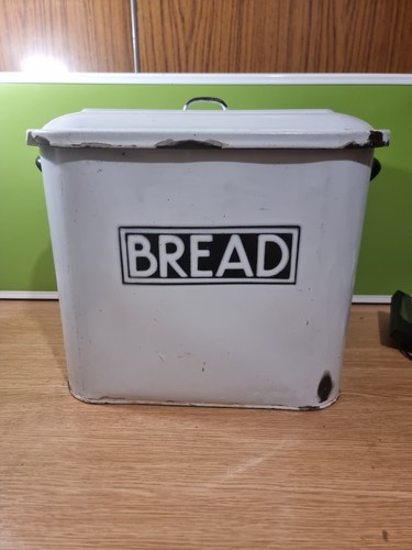 Vintage enamel metal bread - enamel, bin