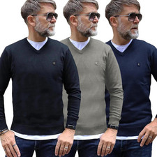 Gabicci Knitted Jumper Mens Pullover Long Sleeve V-Neck Knitwear Sweater