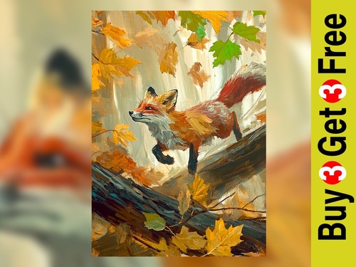 Playful red fox print - red,