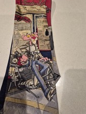 Vtg 90s Pink Panther 100% silk motorcycle biker theme neck tie 57” Made in Italy