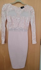 Lace Long Sleeve Mesh Midi Dress In Blush Light Pink Size 8 AX Paris