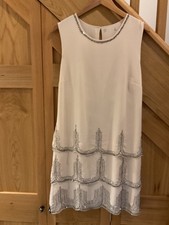 Cream beaded 1920s Charleston Flapper layered shift dress 16