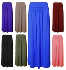WOMEN PLEATED FOLD OVER HIGH WAIST GYPSY SKIRT LADIES LONG MAXI JERSEY UK 8-26