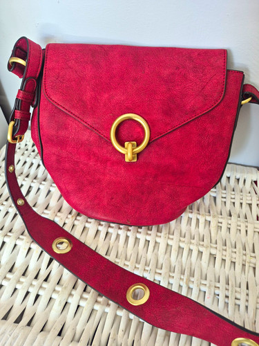 Red suede saddle crossbody bag - red,