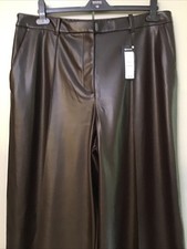 Marks And Spencer’s Brown Wide Leg Faux Leather Ladies Trousers, Size18r