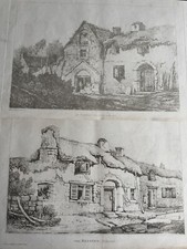 Set Of 2 Samuel Prout Large Antique 19th Century  Etchings / Prints Village