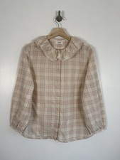 Toast Shirt Size UK 12 White Peach Check Ruffle Collar Oversized Boxy Blouse