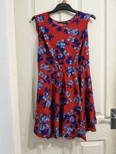 Primark Open Back Red and Blue Floral Dress Size 10 Excellent Condition
