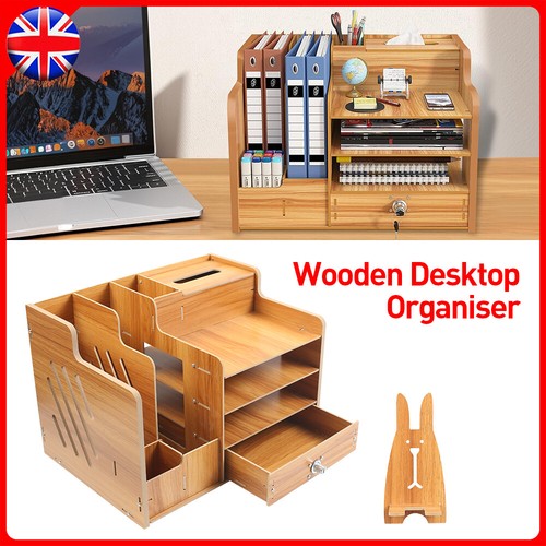 Wooden office desk organiser - desk,