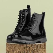 Lilley Womens Boot Black Lace Up Patent Side Zip Ankle shoezone SIZE