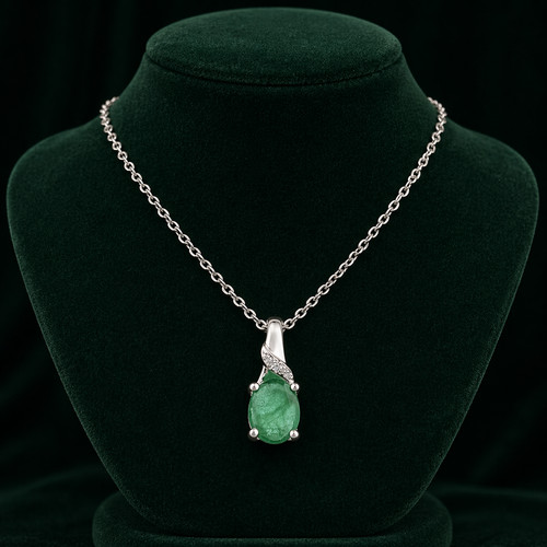 Natural emerald oval - emerald, pendant
