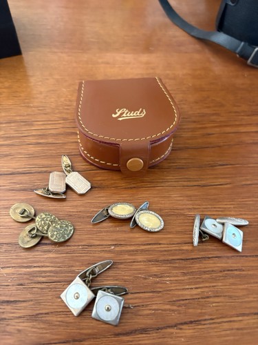 Vintage studs leather cufflink - vintage,