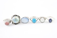 Sterling Silver Rings Opal MOP Clear Gemstone Statement Halo Solitaire x 6 (26g)