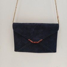 LK Bennett Handbag Navy Blue Suede Leather Gold Chain Strap Bag Smart RMF30-RP