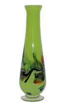 Decorative Lime Green Dalian Snowflakes Glass Vase 1960's 28 cm Tall Flowing Ink