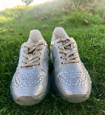 Azarey Rhinestone Transparent Thick Sole Trainers Ladies Size UK 6