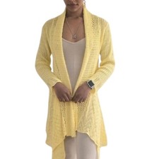 Ladies Plain Waterfall Cardigan Eyelet Long Sleeve Open Front  Spring Casual