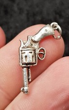 Old Vintage Silver Pistol Pendant Charm Six Shooter Gun Revolver Western Firearm