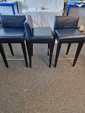 Blue leather, black wooden bar