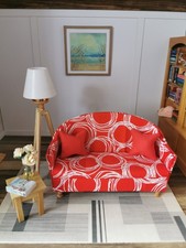 Dolls House Tub Sofa in Red & White Circle Print Fabric | 1:12th Scale