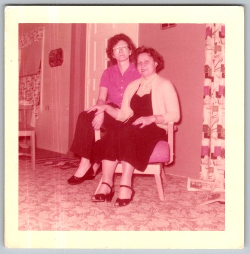 Vtg color snapshot two women - two,