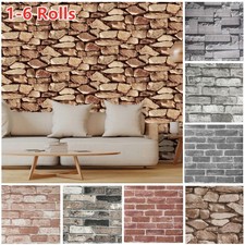 Realistic 3D Effect Vintage Brick Mural Rustic Slat Stone Grey Red Wallpaper