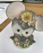 Vintage NAPCO Gray Mouse 3" Big Ears Flowers Figurine Bisque collectable