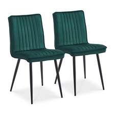2X Dining Chairs Velvet Padded Seat Metal Legs Kitchen Chair Home Office Green