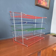 Filing Desk 5 Tray Paper Desk Organizer Retro Mcm home decor Vintage Metal 