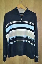 Rockport Vintage Retro Blue Jumper High Neck 1/4 Zip Striped - Medium M