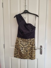 Next Runway Black & Gold One Shoulder Dress Size 6 Petite Xmas NYE Free Delivery