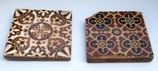 2 Victorian floor tiles recovered from old 19th century dump.