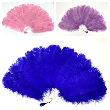 Large OSTRICH DRAB Feather Fans 36" x 20" for Burlesque Halloween Dance Theater