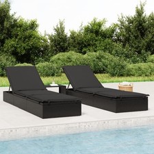 Black PE Rattan Sunbed Steel