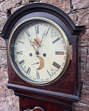 Antique Mahogany Grandfather Clock Circular Dial Moon & Date Aperture