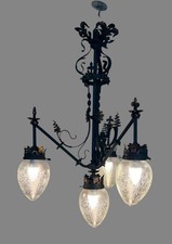 Wrought Iron Four Light Chandelier, Hall Light French Arts & Crafts Unknown Age