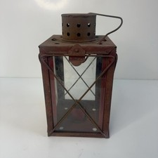 Vintage Red Metal Lantern Rustic Style Square Glass Panels Indoor Outdoor