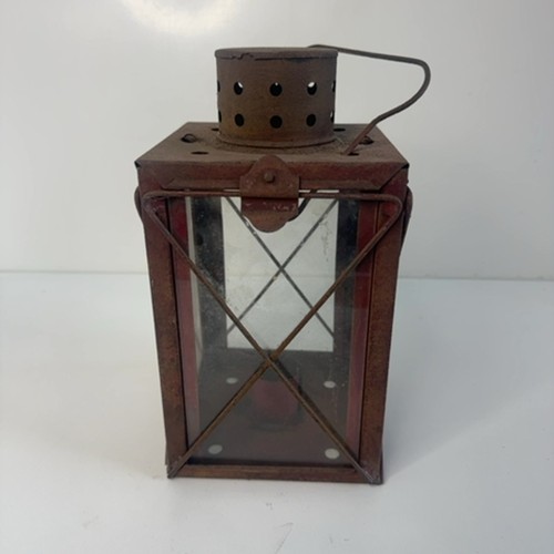 Vintage red metal lantern - vintage,
