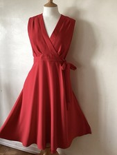HOBBS LONDON ANDIE RED SLEEVELESS FIT AND FLARE WRAP DRESS SIZE UK 16